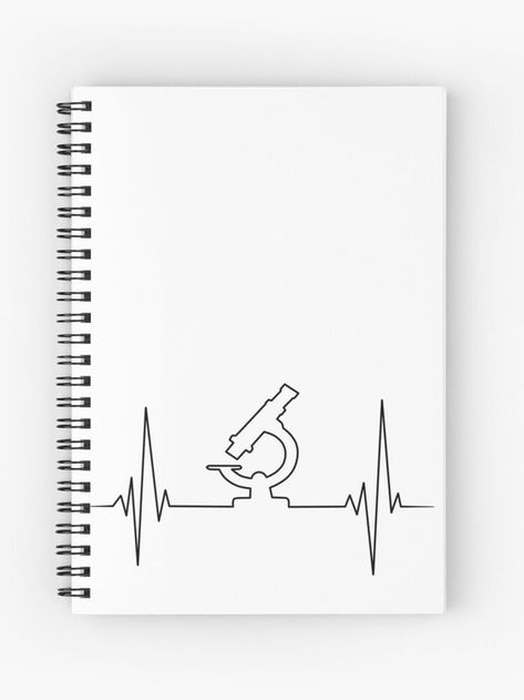 My heart beats for science, black on white background. This minimalist design representing a heartbeat with a microscope outline in the middle is perfect for researchers and scientists, or simply people with an inquisitive mind and a passion for science. Grab one for yourself, your friend, colleague, sibling or child who loves science and research! Black And White Spiral, Line Art Black And White, White Journal, Line Art Black, Science Knowledge, Minimalist Line Art, Journal Notebook, Spiral Notebook, In A Heartbeat