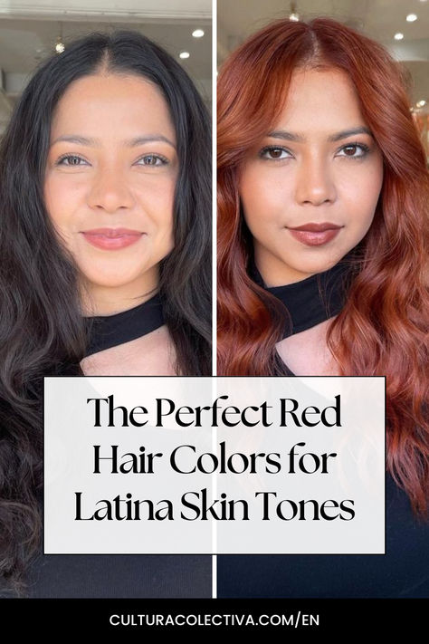 Looking for the perfect red hair colors for latina skin tones? Become a true "morena de fuego" 🔥 Red Hair Cool Skin, Selena Gomez Red Hair, Red Hair For Tan Skin Tone, Hair Color For Latinas Skin, Color Hair For Morena, Red Hair On Latinas, Red Hair For Olive Skin, Red Hair On Olive Skin Tone, Red Tones Hair Color