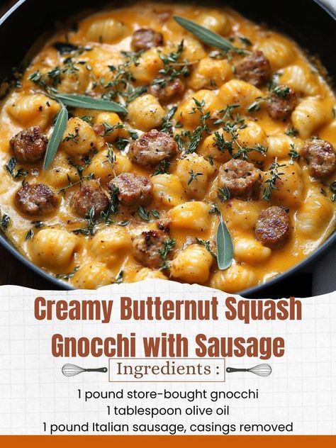 Pumpkin Sausage Gnocchi, Butternut Squash Gnocchi, Pumpkin Sausage, Sausage Ingredients, Italian Sausage, Gnocchi, Butternut Squash, Main Course, Pasta