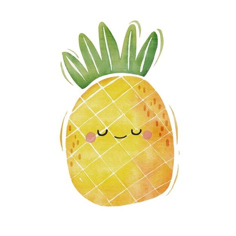 Watercolor cute pineapple cartoon charac... | Premium Vector #Freepik #vector #funny-food #food-character #pineapple-illustration #pineapple Fruit Illustration Design, Train Numbers, Happy Fruit, Fruit Icons, Cute Pineapple, Hand Carved Stamps, Collage Art Projects, Watercolor Fruit, Mickey Mouse Wallpaper