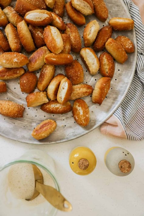 Soft Sourdough Pretzel Puffs Discard Pretzel Bites, Sourdough Pretzel, Two Bite Brownies, Pumpkin Pretzels, Sourdough Pumpkin, Foods At Home, Pretzel Dough, Mustard Dip, Sourdough Recipe