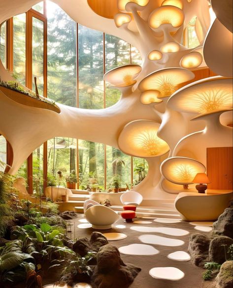 Mushroom Interior Design, Surreal Interior, Vintage Apartment Decor, Vintage Apartment, Futuristic Home, Welcome To My House, Unusual Homes, Casa Container, Fantasy Homes