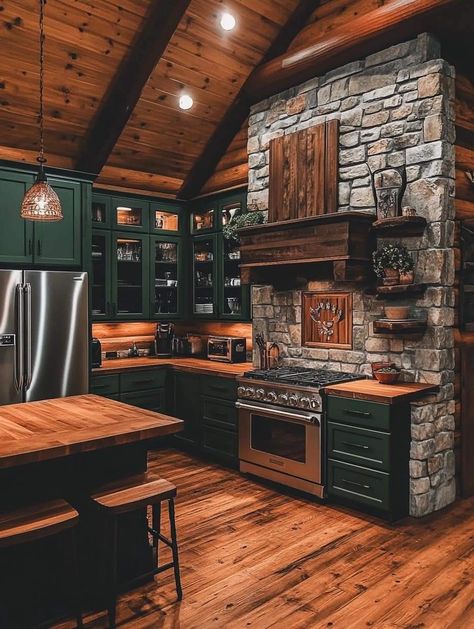 Off Grid Cabin Interior, Interior Log Cabin, Concrete Interior Floors, Mountain House Interior, Green Cabin, Timber Frame House, Log Cabin Interior, Concrete Interiors, Stone And Wood