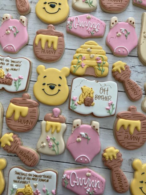 Disneys winnie the pooh girly baby shower cookies Winnie The Pooh Shower Cookies, Winnie The Pooh Sugar Cookies Baby, Winnie The Pooh Baby Shower Cookies Girl, Winnie The Pooh Cookies Baby Girl, Pink Pooh Baby Shower Ideas, Weenie The Pooh Baby Shower Ideas Girl, Girly Winnie The Pooh Party, Baby Shower Themes Girl Winnie The Pooh, Winnie The Pooh Royal Icing Cookies