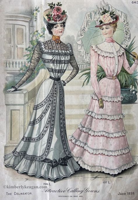 June 1899, The Delineator Delineator Magazine, 1899 Fashion, 1890s Fashion, Victorian Clothing, Antique Clothing, Edwardian Era, Fashion Illustrations, Fashion Illustration, Vintage Dresses