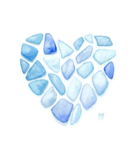 Beach Glass Tattoo, Seaglass Hearts, Seaglass Projects, Beach Projects, Beach Tattoos, Sea Glass Heart, Tattoo Watercolor, Seaglass Art, Watercolor Hearts