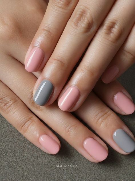 35+ Pink and Grey Nail Designs Fall Pink Nails 2023, Pink And Grey Nails Designs, Grey And Pink Nails, Pink And Grey Nails, Pink Grey Nails, Gradient Nail Design, Grey Nail, Grey Nails, Grey Nail Designs