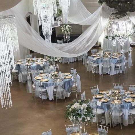 Bella Sera Event Center on Instagram: "Dusty blue #wedding colors with greenery and gold sparkle accents, made for this stunning reception. Every wedding we design is customized for your style." Dusty Blue Wedding Colors, Blue Wedding Colors, Dusty Blue Wedding, Event Center, Gold Sparkle, Blue Wedding, Dusty Blue, Gold Wedding, Sweet 16