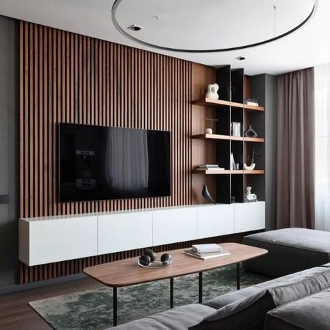 50 Amazing TV Wall Ideas That Can Never Go Out Of Style Reka Bentuk Bilik Tidur, Ruang Tv, Tv Fal, Feature Wall Living Room, Modern Tv Wall, Living Room Tv Unit, Tv Room Design, Tv Wall Decor, Living Room Design Inspiration