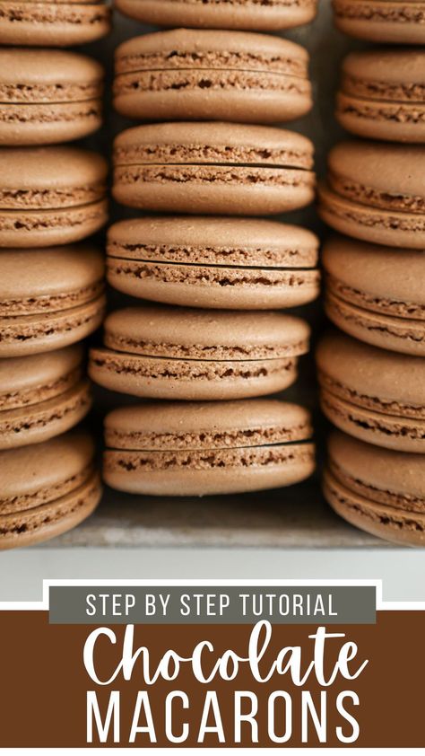 Learn how to make these gorgeous chocolate macarons! My step by step tutorial & detailed recipe will help you master these delicious little cookies. Macaron Recipe Chocolate, Macaroons Recipe Chocolate, Macaroon Recipe Without Almond Flour, Chocolate Macaroons Recipe, Chocolate Macarons Recipe, Chocolate Macaron Recipe, Friendship Board, Easy Macaroons Recipe, Macaron Ideas