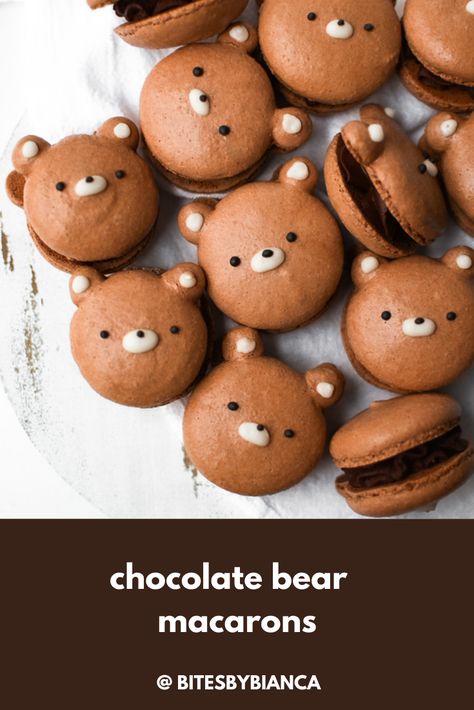 How To Make Cute Food, Cute Easy Recipes, Cute Macaron Designs, Macarons Decoration, Teddy Bear Macarons, Macaroons Recipe Chocolate, Macarons Design, Chocolate Coffee Macarons, Mocha Macarons