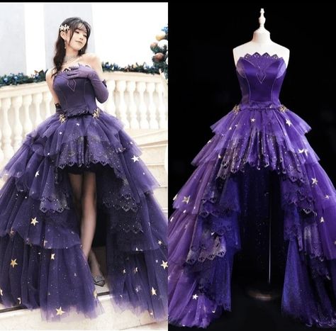 Purple Gown For Prom, Purple Wedding Dress Aesthetic, Purple Ballgown Aesthetic, Puffy Gowns Princesses, Purple Royalty Aesthetic Dress, Purple And Black Prom Dresses, Beautiful Purple Dresses, Royal Purple Dresses, Purple Themed Outfits