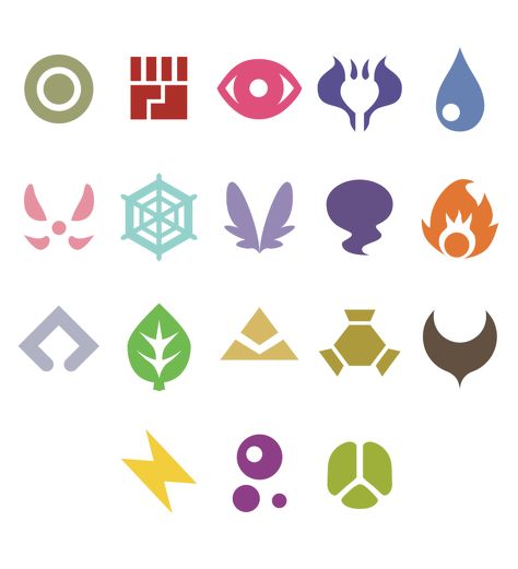 Pokemon Types (Official In-Game Symbols) by CalicoStonewolf on DeviantArt All Pokemon Types, Universe Font, Pokemon Types, Svg Pokemon, Element Chart, Custom Pokemon, Elemental Magic, Free Characters, Element Symbols