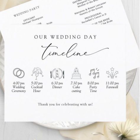 $1.27 | Elegant Simple, Minimal Wedding Timeline, Program #wedding program, wedding timeline, wedding day events, black and white, modern simple minimal, elegant classy chic, order of events, script, calligraphy, with timeline icon images Minimal Wedding Cake, Simple Minimal Wedding, Wedding Program Examples, Debut Planning, Wedding Elegant Classy, Timeline Design, January 2025, Wedding Day Timeline, Minimal Wedding