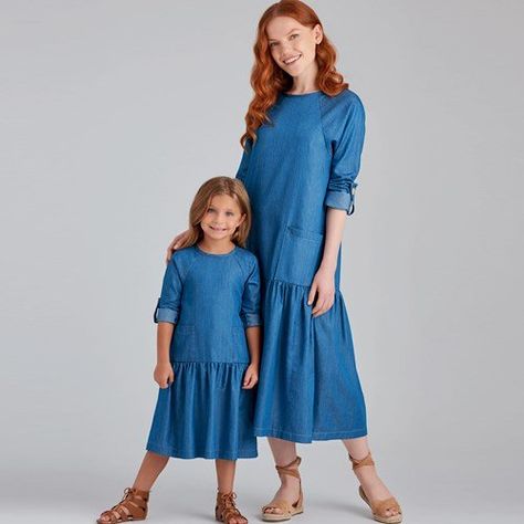 s9057_product_01 Lagenlook Dress, Mom Daughter Outfits, Daughter Outfits, Couple Fashion, Mother Daughter Outfits, Mom And Me, Simplicity Dress, Dress Making Patterns, Full Skirts