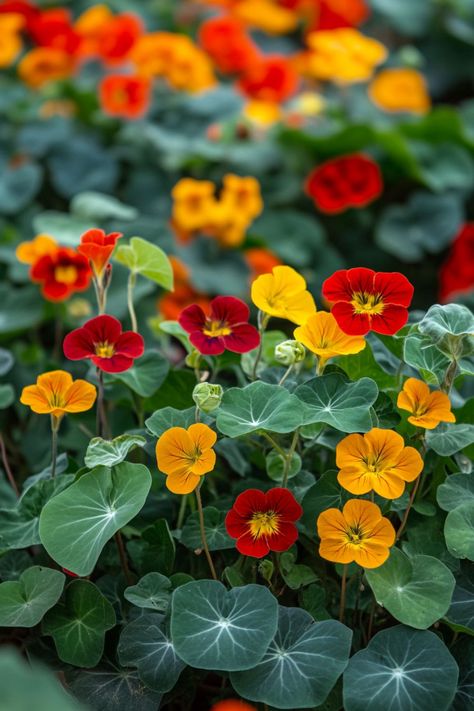 Nasturtiums are a vibrant and nutritious addition to any garden! 🌼🌿 Known for their bright, cheerful flowers and peppery leaves, these plants are a delightful blend of beauty and functionality. Easy to grow and bursting with health benefits, Nasturtiums are perfect for adding a pop of color to your garden or a zesty flavor to your meals. Indulge in this vibrant twist on edible gardening today! 😋🌱 #Nasturtiums #EdibleFlowers #GardenBeauty #HealthyEating Nasturtium Garden Ideas, Nasturtium Garden, Jewel Garden, Nasturtium Flower, Plant Vegetables, Wild Foraging, Edible Gardening, Flora Fauna, Edible Flowers