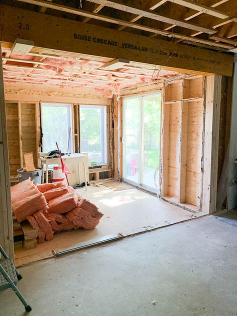 Renovating an outdoor space to turn it into a room in a home; details on insulation, load bearing walls, levelling floors and more. #renovation #diypassion #porch Wall Insulation Diy, Porch To Sunroom, Closed In Porch, Diy Insulation, Concrete Foundation, Glass Porch, Patio Floor, Installing Insulation, Porch Remodel