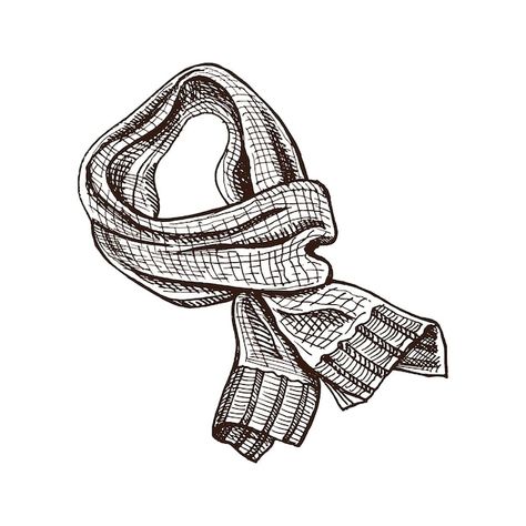 Vector hand drawn sketch of knitted scar... | Premium Vector #Freepik #vector #cozy #winter #autumn #background Scarf Drawing Sketch, Scarf Doodle, Scarf Vector, Scarf Drawing, Autumn Background, Doodle Ideas, Scarf Design, Vector Hand, Cozy Winter