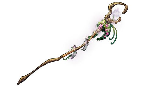 Nature Staff Concept Art, Staff Of The Woodlands, Dnd Wizard Staff, Druid Staff Design, Woodland Staff, Mushroom Staff, Flower Staff, Nature Staff, Quarter Staff