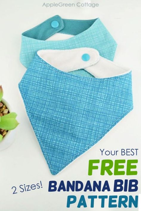 This free bandana bib pattern from AppleGreen Cottage comes in 2 sizes, baby and toddler, and is an easy beginner sewing project. Bandana Bib Pattern Free, Bandana Bib Pattern, Bib Tutorial, Baby Sewing Patterns Free, Earflap Beanie, Baby Bibs Patterns, Sewing Projects Free, Bib Pattern, Free Sewing Patterns