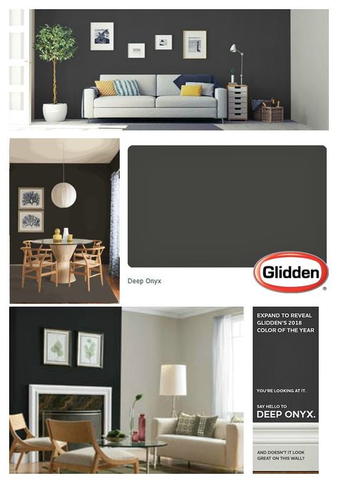 Glidden Paint 2018 Color of the Year is Deep Onyx - porch ceiling Home Theater Paint Colors, Beautiful Paint Colors, Glidden Paint Colors, Glidden Paint, Paint Color Chart, Side Porch, Home Theater Rooms, Home Theater Design, Paint Paint