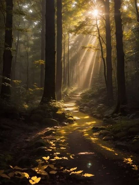 Tumblr Forest Sunlight Aesthetic, Light In Trees, Sunlight Coming Through Trees, Forest With Light Shining Through, Light In The Forest, Forest Lighting Reference, Light Coming Through Trees, Ethereal Forest Aesthetic, Sunlight Through Trees Aesthetic