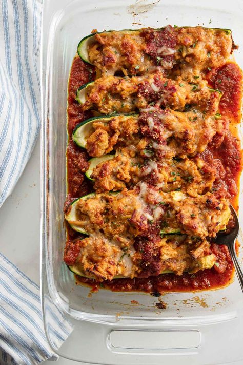 Chicken Parmesan Zucchini Boats Zucchini Boats Chicken, Chicken Parmesan Zucchini Boats, Parm Zucchini, Cooking Avocado, Chicken Marinara, Stuffed Zucchini Boats, Zucchini Chips Baked, Easy Chicken Parmesan, Baked Chicken Tenders