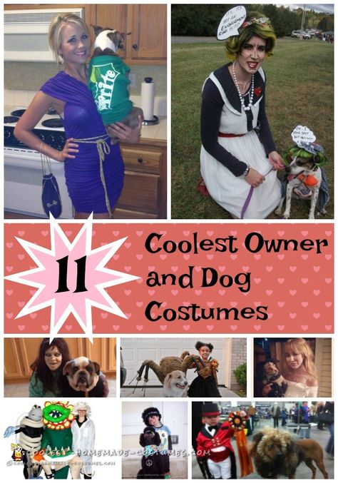 Top 11 Coolest DIY Owner and Dog Costumes Funny Dog Costumes With Owner, Fun Dog Halloween Costumes, Best Dog Costumes Diy, Dog Diy Costumes Halloween, Costume Ideas Dog And Owner, Clever Dog Costumes, Human And Dog Costumes Matching, Costume For Dogs And Owners, Large Dog Costume Ideas