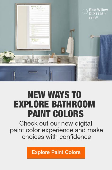 Bathroom Paint Colors - The Home Depot Bathroom Paint Colors Home Depot, Bathroom Paint Colors Ideas, Paint Colors For Bathrooms, Colors For Bathrooms, Bathroom Paint Color, Painting Bathroom Walls, Small Bathroom Paint Colors, Best Bathroom Paint Colors, Small Bathroom Paint