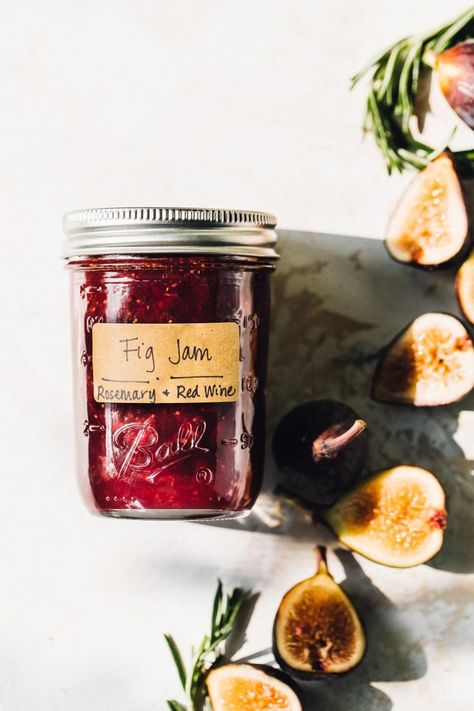 jar of fig jam in a ball jar, with craft paper label. figs and rosemary to the side of jar. Jam Jar Photography, Fig Jams, Fig Jam Crostini, Canning Basics, Sweet Spreads, Heartbeet Kitchen, Canning Photography, Jar Photography, Jam Canning