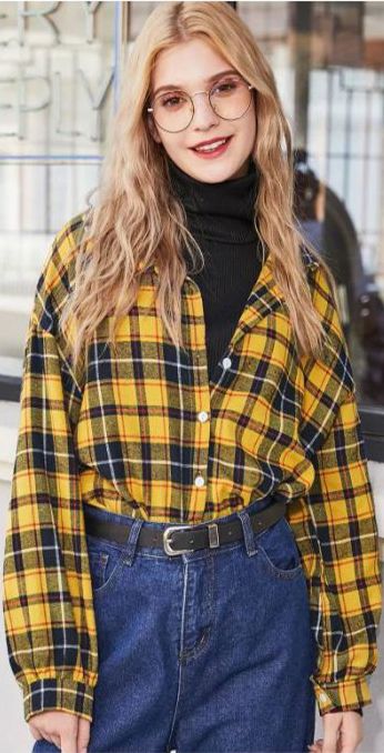 Yellow Plaid Shirt Outfit, Yellow Flannel Outfit, Streetwear Flannel Outfit, Flannel Outfits Men Aesthetic, Casual Flannel Outfits, Oversized Flannel Outfits, Sewing Patterns Women, Flannel Outfits Aesthetic, Top Sewing Patterns