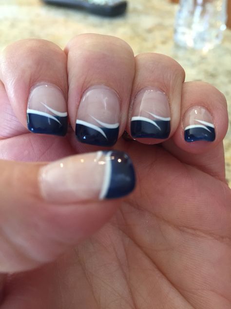 Navy blue and white Military Nails, Blue And White Nails, Navy Nails, Navy Blue Nails, French Manicures, White Nail Designs, Short Nail Designs, Classy Nails, Cute Acrylic Nails