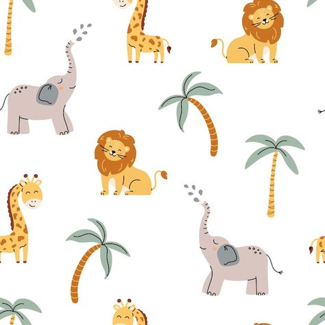 Safari Pattern, Lion Illustration, Seamless Wallpaper, Kids Bedding Sets, Paper Wallpaper, Nursery Wallpaper, African Animals, Woven Paper, Safari Animals