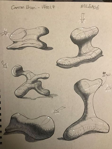 Organic Objects Drawing, Organic 3d Shapes, Organic Forms Drawing, Organic Shapes Drawing, Organic Shapes Design Art, Cross Contour, Organic Drawing, Education Drawing, 3d Forms