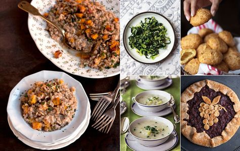 For an elegant fall dinner party, let the season's hearty vegetables take center stage with a vegetarian harvest menu. Farro And Butternut Squash, Fall Party Menu, Harvest Menu, Spiced Cocktail, Harvest Dinner, Leek And Potato Soup, Fall Party Food, Leek And Potato, Squash Risotto