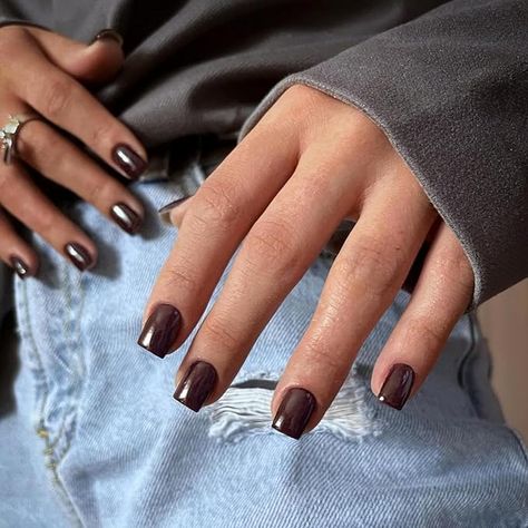 The perfect Nails for Fall, Brown press on nails (short) Short Brown Manicure, Brown Gel Nails Short Square, Short Square Nails Dark Color, Brown Fall Nails Short Square, Dark Brown Gel Nails Short, Square Brown Nails, Press On Acrylic Nails, Nails Real, Natural Fake Nails