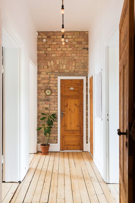 Hallway Exposed Brick Hallway, Brick Hallway, Brick Wall Bedroom, Brick Pillars, Brick Interior Wall, Old Brick Wall, Brick Interior, Old Apartments, Adobe House