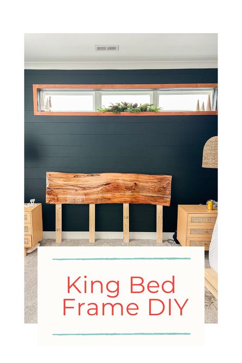 When we moved into our house in 2020, we upgraded from a queen to a king sized bed. At the time, I bought the cheapest bed frame I could find that I was moderately okay with and, honestly, it has not held up well. So, I went to a local lumber yard, found a gorgeous piece of wormy maple and decided to build a headboard I actually loved. Let me show you how I did it. #diy #diyprojects #bedroom #bed #diybed King Size Pallet Bed Diy Headboard Ideas, Diy King Headboard And Footboard, Diy Bedframe King How To Build, Fyi Headboard, King Bedframe Diy, Diy Mcm Bed Frame, Live Edge Headboard Diy, Diy California King Bed Frame, King Bed Frame Diy