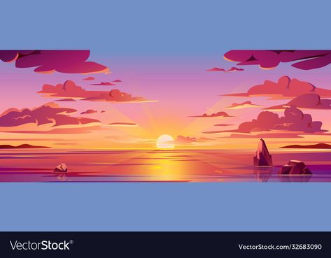 Sunset Sea Illustration, Beach Sunset Illustration, Dawn Drawing, Sunrise Vector, Evening Illustration, Backgrounds Animation, Sunrise Illustration, Sunrise Drawing, Sun Reflection