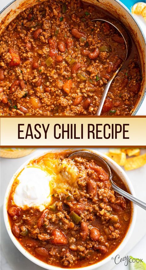 chili with beans, ground, and cheese The Cozy Cook Chili Recipe, Chili Recipe Instant Pot Easy, Chili Beans Recipe Homemade, Crockpot Treats, Thick Chili Recipe, Chilli Recipe Crockpot, 3 Ingredient Chili, Chill Recipes, The Cozy Cook Recipes