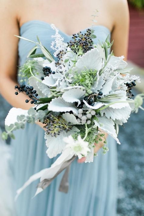 30 Silver Sage Wedding Ideas ❤️ silver sage wedding bouquet for bridesmaid without flowers rachel may photography #weddingforward #wedding #bride #silversagewedding Dusty Miller Bouquet, Wild Wedding Bouquet, Wedding Flower Guide, Purple Wedding Bouquets, Rustic Wedding Bouquet, Bridal Bouquet Flowers, Sage Wedding, Dusty Miller, Blue Bouquet