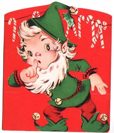 Vintage Christmas card Vintage Christmas Elf Illustration, Vintage Christmas Elf, Elf Images, Green Costume, Christmas Card Images, Old Time Christmas, Vintage Christmas Card, Vintage Christmas Images, Card Folds