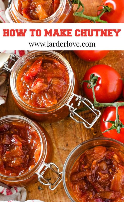 Here's how to make basic homemade tomato chutney the easy way, perfect to serve with sandwiches, roasts and BBQ, curries, added to dips and so much more #tomatochutney #homemadechutney #chutneyrecipes #easychutneyrecipe #howtomakechutney #larderlove Red Tomato Chutney Recipe, Easy Tomato Chutney, Chutney Recipes Easy, Tomato Chutney Recipes, Allotment Recipes, Pickled Recipes, Tomato Chutney Recipe, Easy Roast Chicken, Cranberry Chutney