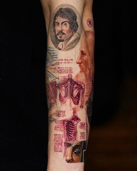 Davinci Style Tattoo, Carravagio Tattoo, Caravaggio Tattoo, Davinci Tattoo, Detailed Tattoos, Artsy Tattoos, Tattoo Techniques, Sick Tattoo, Tattoo Signs