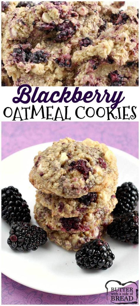 Blackberry Oatmeal Cookies are absolutely amazing! The cookies are soft and chewy and the fresh blackberries add the most delicious flavor! Chewy Oatmeal Cookies Recipe, Blackberry Oatmeal, Blackberry Dessert, Easy Cookie Recipe, Blackberry Recipes, Diy Easy Recipes, Oatmeal Cookies Chewy, Gym Food, Oatmeal Cookie Recipes