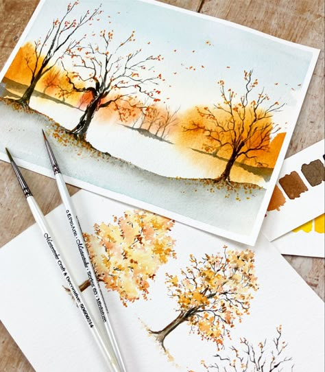 Paint easy watercolour autumn trees and misty landscapes with Harriet de Winton on the de Winton Paper co youtube channel now! Autumn leaves, autumn trees and watercolour landscape painting. #watercolor #watercolour #bujo #journal #autumn #autumnvibes #autumncolors #autumnart De Winton Paper Co, October Journal, Tree Watercolor Painting, Painting Practice, Learn Watercolor Painting, Watercolor Art Landscape, Watercolor Paintings For Beginners, Watercolor Lessons, Diy Watercolor Painting