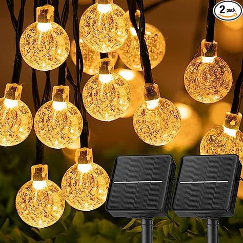 Solar String Lights Outdoor Waterproof, 2 Pack 60 LED 36.5 FT Each, Crystal Globe Lights with 8 Lighting Modes, Solar Powered Patio Lights for Garden Yard Porch Wedding Party Decor (Warm White) - - Amazon.com Gazebo Lighting, Solar Patio Lights, Crystal Globe, Globe String Lights, Cord Light, Solar Powered Lights, Solar String Lights, Patio Lighting, Outdoor Solar Lights