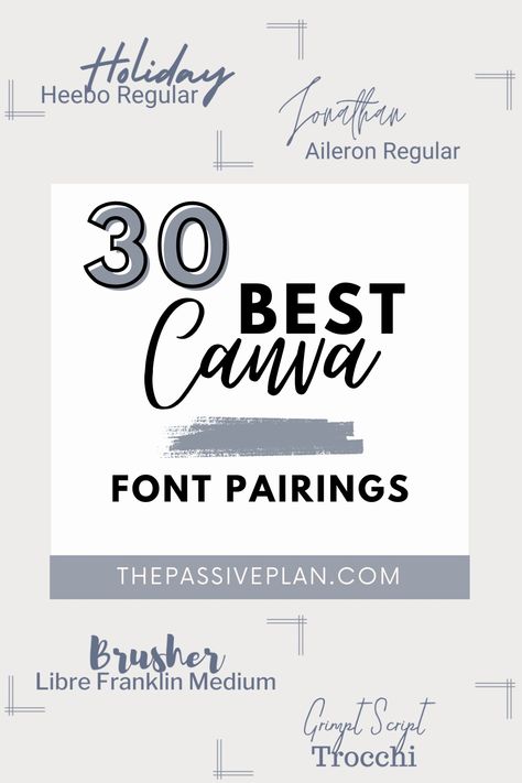 30 Best Canva Font Pairings: All You Need To Create An Instant Impact On Your Designs | The Passive Plan Canva Script Font Pairings, Script Font Combinations, Modern Font Pairings Canva, Classic Font Pairings, Open Sans Font Pairing, Font Pairing Logo, Modern Font Combinations, Canva Script Fonts, Canvas Fonts Combinations