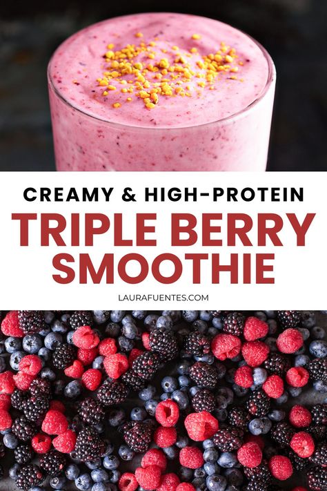 high protein triple berry smoothie Smoothie With Frozen Berries, Berrie Smoothie Recipes, Simple Berry Smoothie Recipes, Frozen Triple Berry Recipes, Frozen Berry Smoothie Recipe, Berry Mix Smoothie, Smoothie Recipes Mixed Berry, Smoothie Berry Recipe, Berry Medley Smoothie