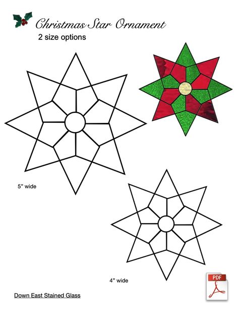 Epp Ornaments, Christmas Stained Glass Ideas, Christmas Stained Glass Patterns, Glass Etching Diy, Etching Diy, Stained Glass Star, L'art Du Vitrail, Glass Painting Patterns, Sewing Projects Free